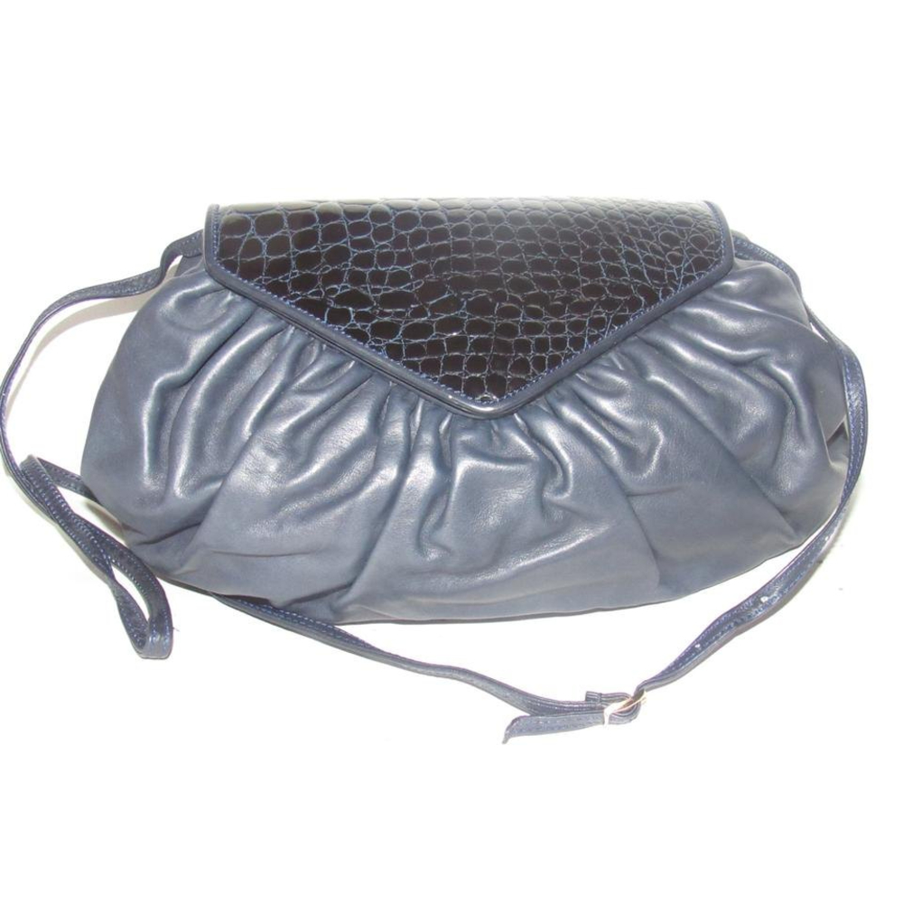 Fendi Crocodile Leather/Leather Two-way Black Patent/Navy Leather Shoulder Bag